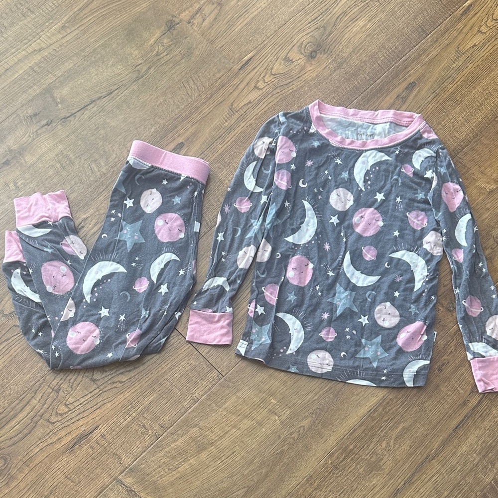 Little Sleepies Bamboo Pajama Set 2T Pink Grey Moon Stars Two Piece Toddler